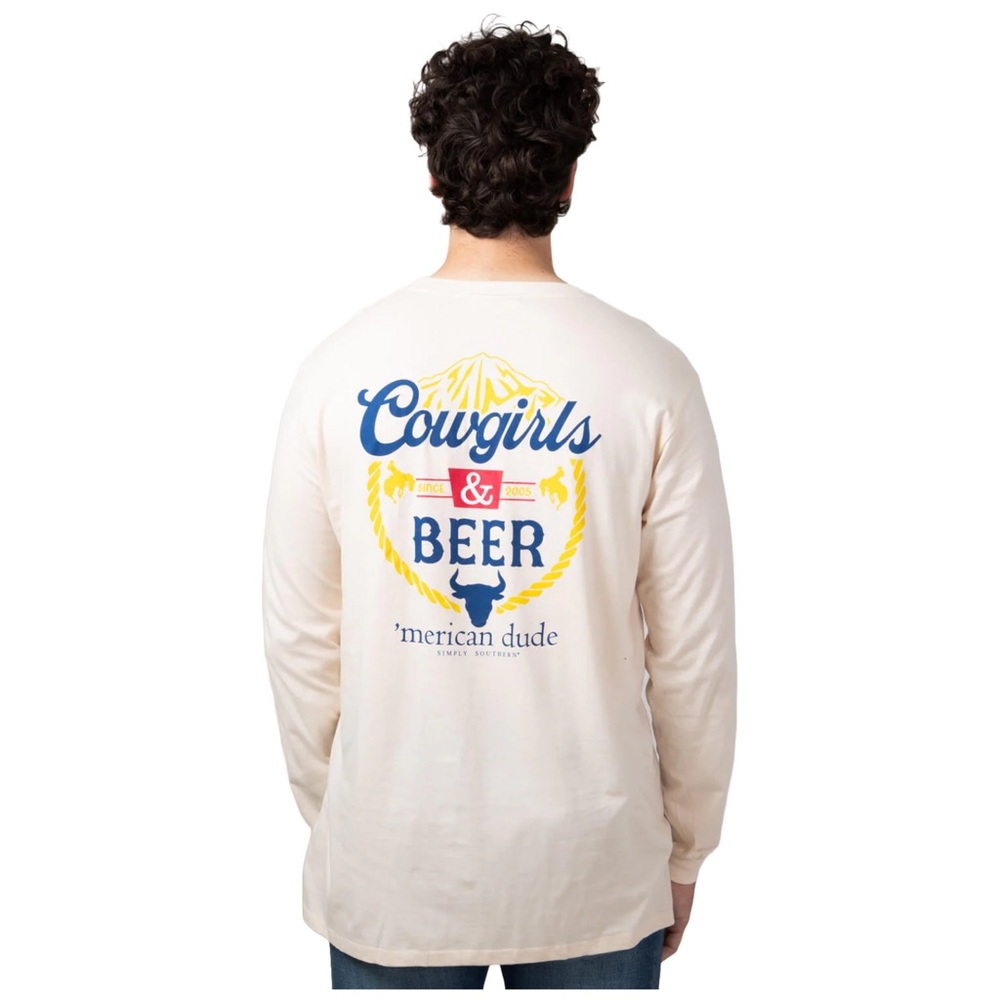 Simply Southern Cream Long Sleeve Tee - Cowgirls & Beer - Medium